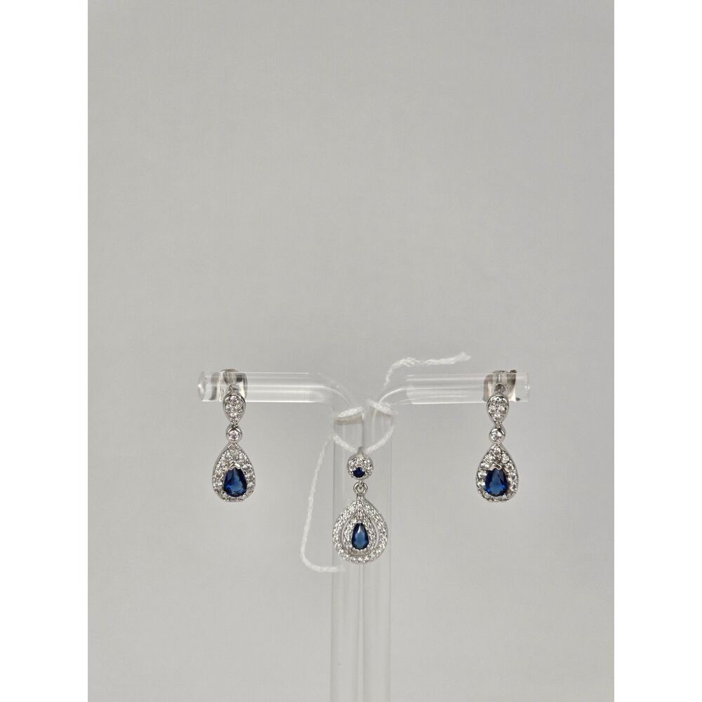 Sparkling‎ Blue and Clear Stone Teardrop Earrings & Pendant Set